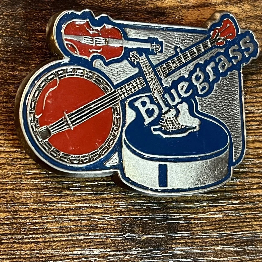 Vintage Bluegrass Belt Buckle Music Instruments Guitar Fiddle Banjo Enamel 2113